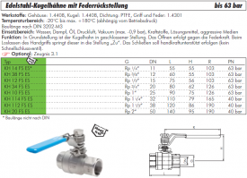 Edelstahl-Kugelhähne mit Federrückstellung, IG, von 40 bis 63 bar, Hahn, Kugelhahn, Edelstahlkugelhahn, alle Größen